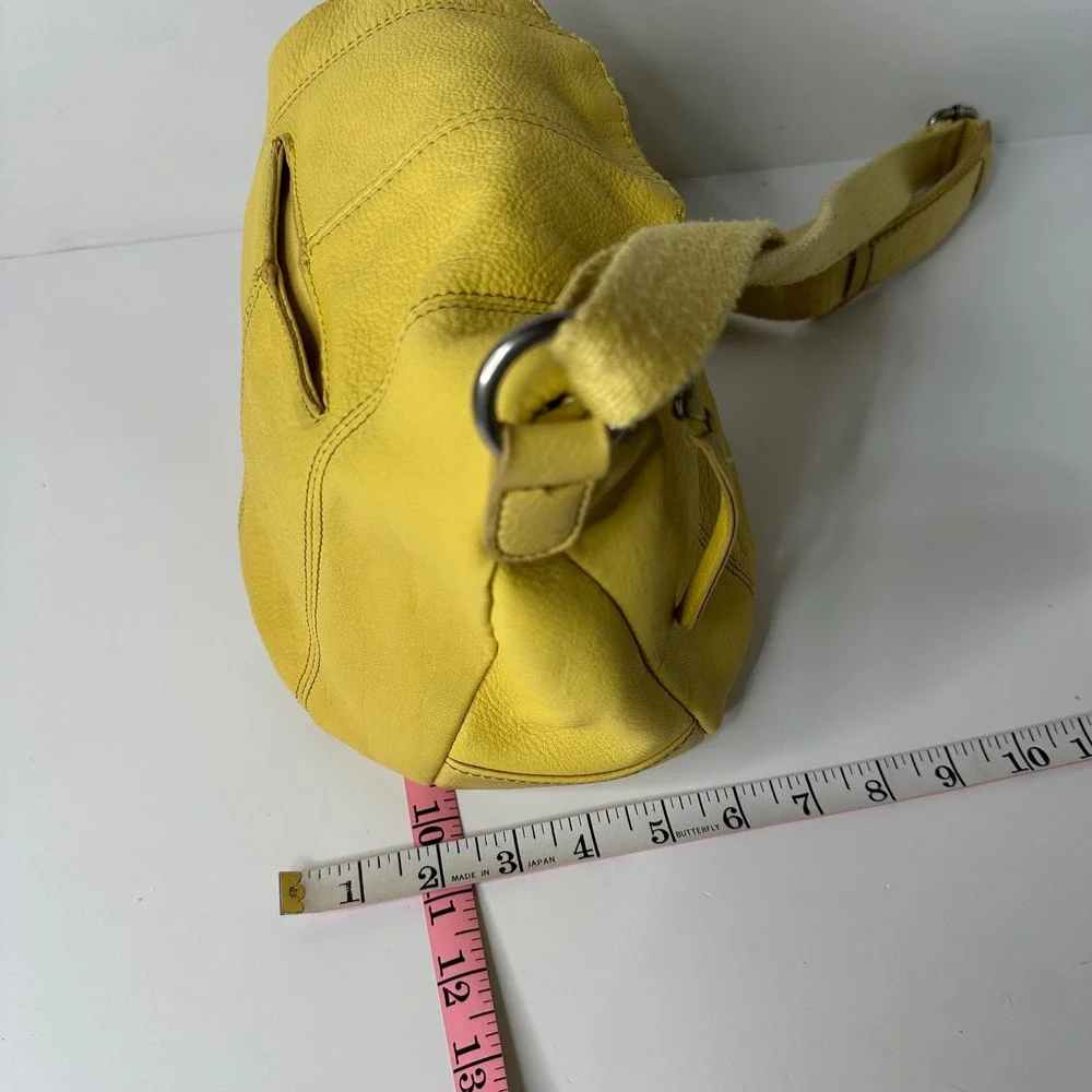 The Sak Deena Yellow Flap Pebbled Leather Crossbody Bag Adjustable Hobo Purse
